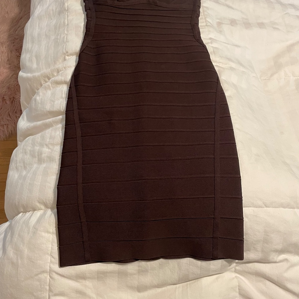 XS Herve Leger Above the Knee Short Cocktail Bandage Strapless Deep Plum